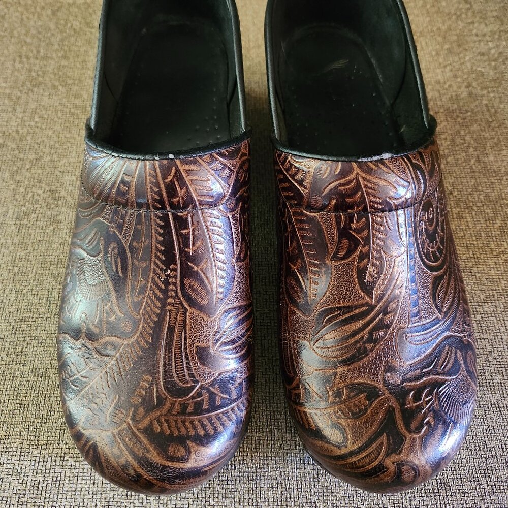 DANSKO Womens Size 43 Professional Brown‎ Tooled Leather Clogs